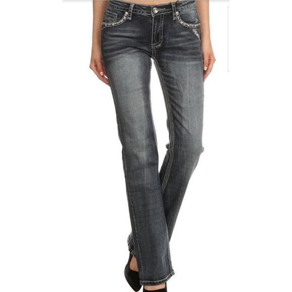 Skull Motorcycle Biker Jeans 33 inch - Picture 6 of 8